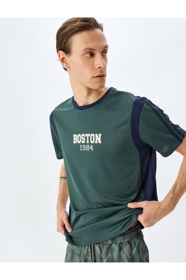 Koton Koton Crew Neck Short Sleeve Color Block Slogan Printed Oversize Sports T-Shirt