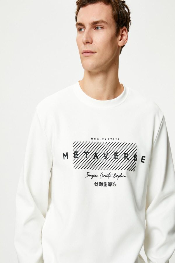 Koton Koton Crew Neck Sweatshirt Slogan Printed Long Sleeve Ribbed