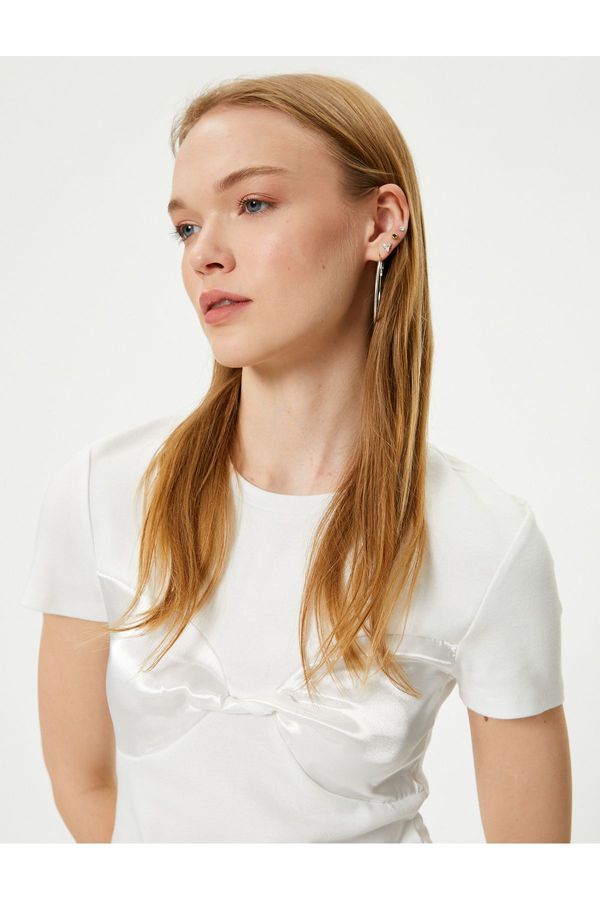 Koton Koton Crew Neck T-Shirt Bow Detailed Short Sleeve