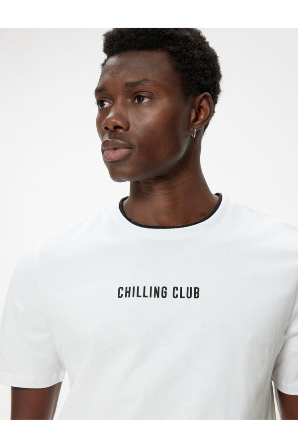 Koton Koton Crew Neck T-Shirt Slogan Printed Short Sleeve Piping Cotton