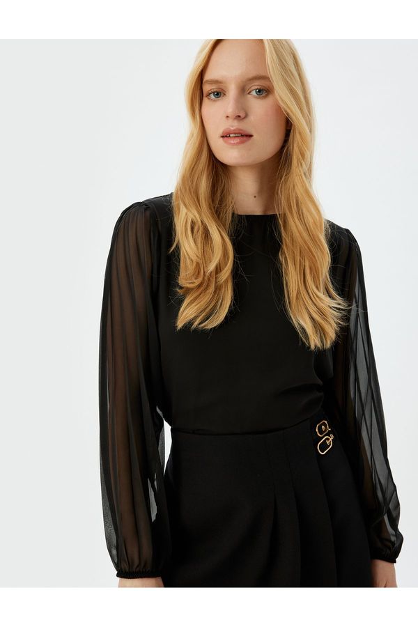 Koton Koton Crew Neck Tulle Long Sleeve Blouse