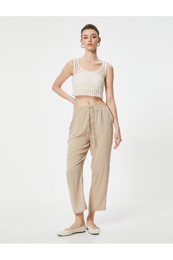 Koton Koton Crop Leg Trousers Tie Waist Pocket