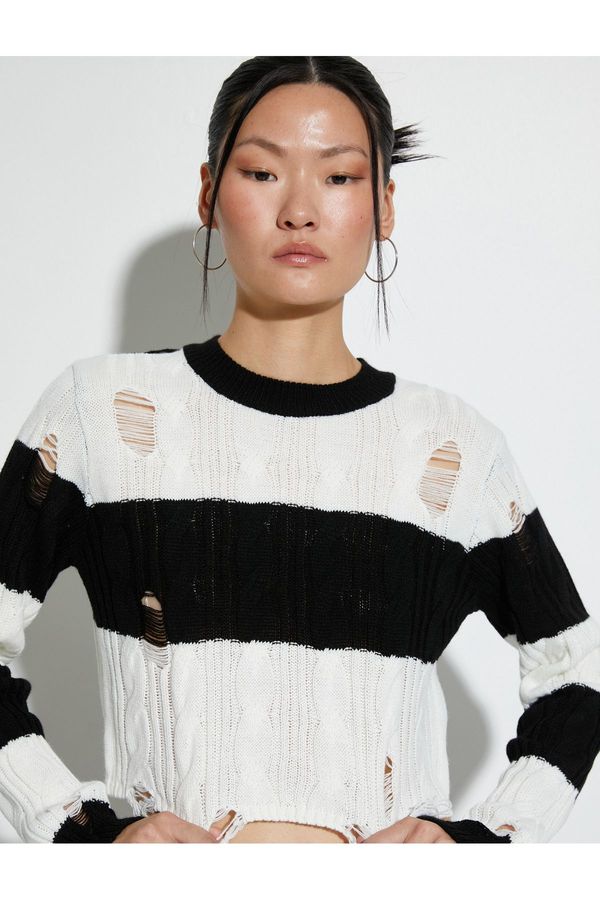 Koton Koton Crop Openwork Sweater Long Sleeve