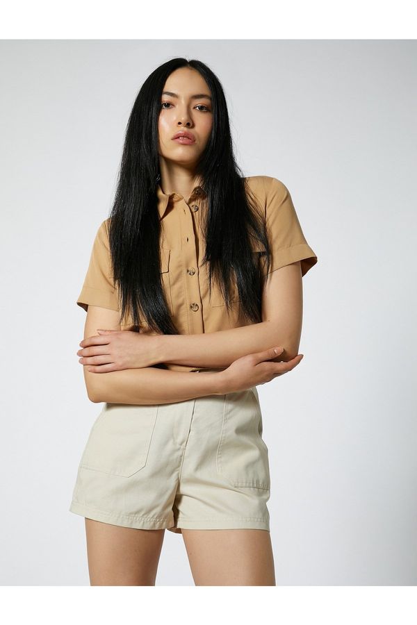 Koton Koton Crop Safari Shirt With Pocket Modal Blend