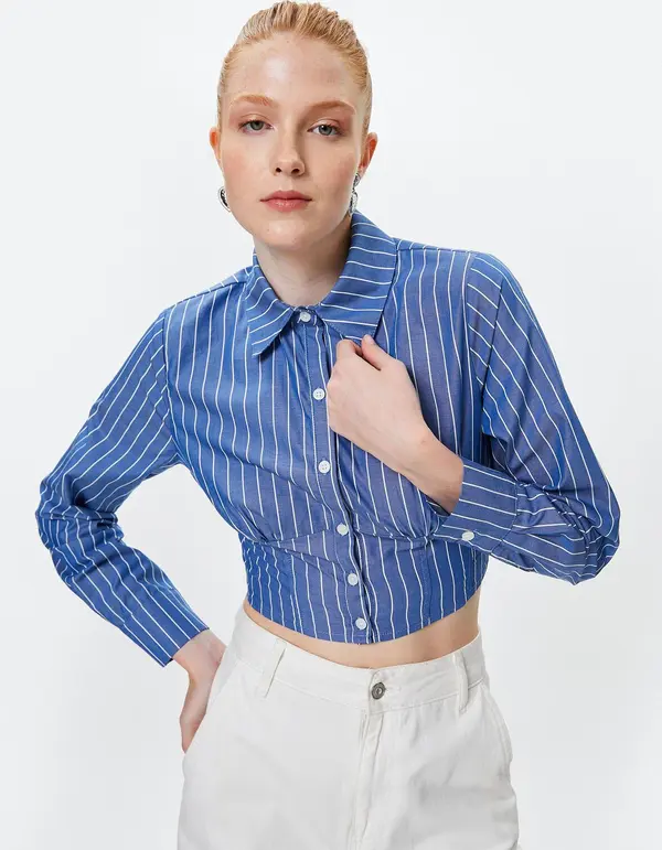 Koton Koton Crop Shirt Long Sleeve Classic Collar Cotton
