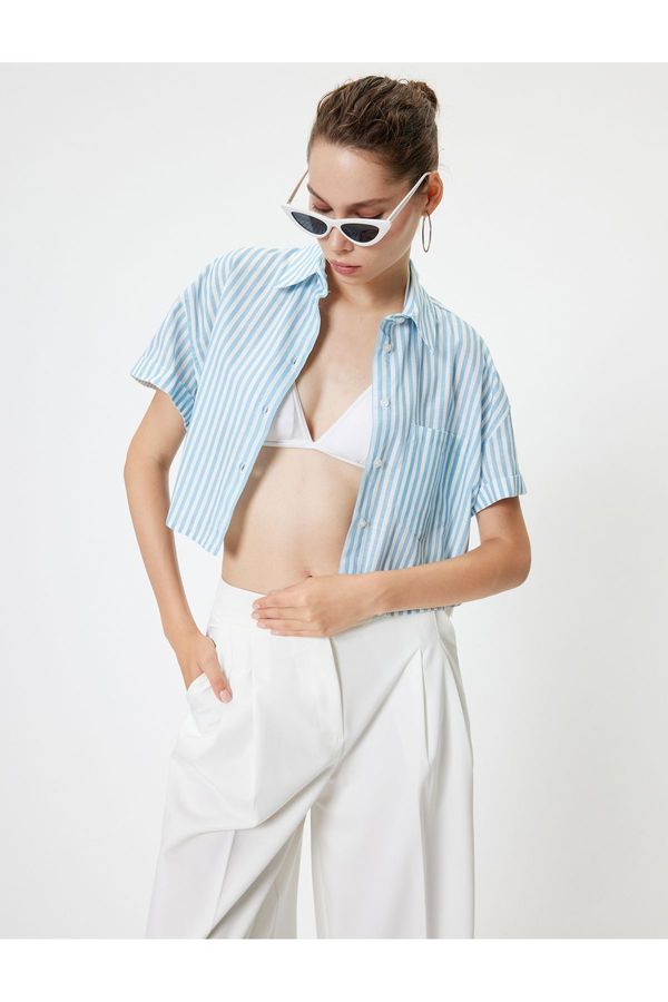 Koton Koton Crop Shirt Pocket Detailed Short Sleeve Buttoned Classic Collar