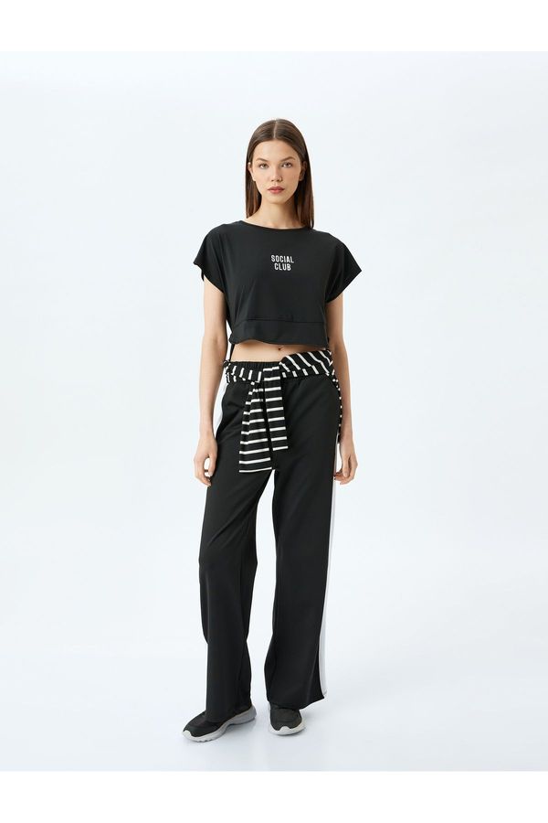 Koton Koton Crop Short Sleeve Slogan Printed Sports T-Shirt