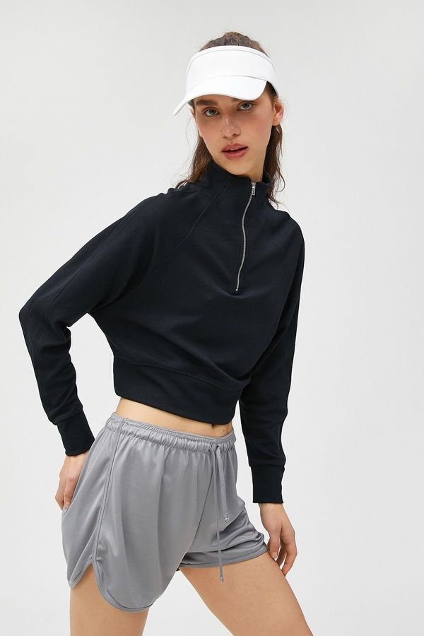Koton Koton Crop Sweatshirt Half Zipper Modal Blended