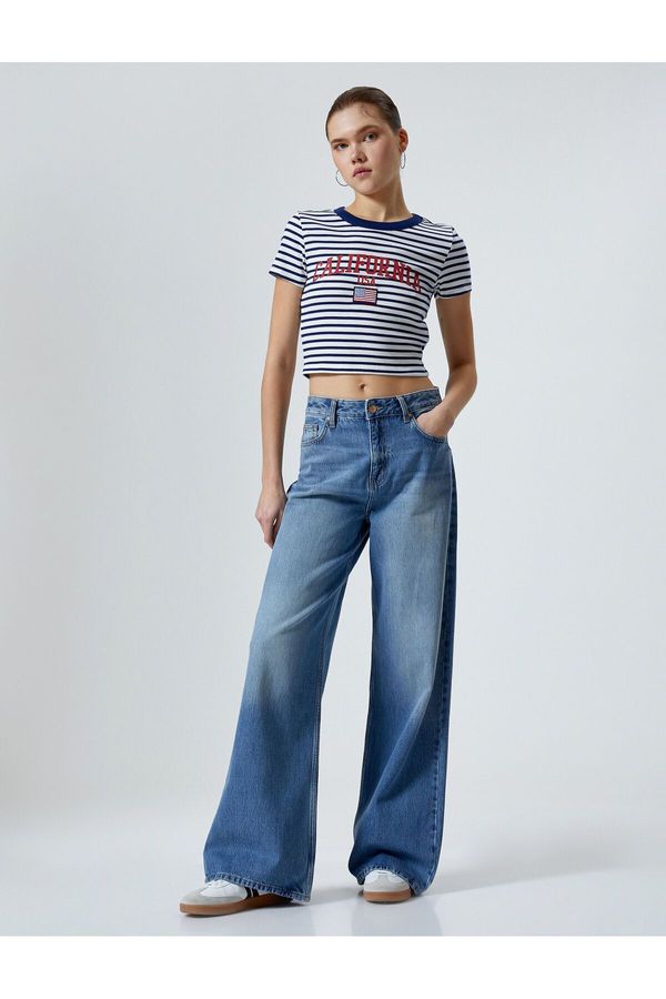 Koton Koton Crop T-Shirt Short Sleeve Crew Neck Ribbed Cotton