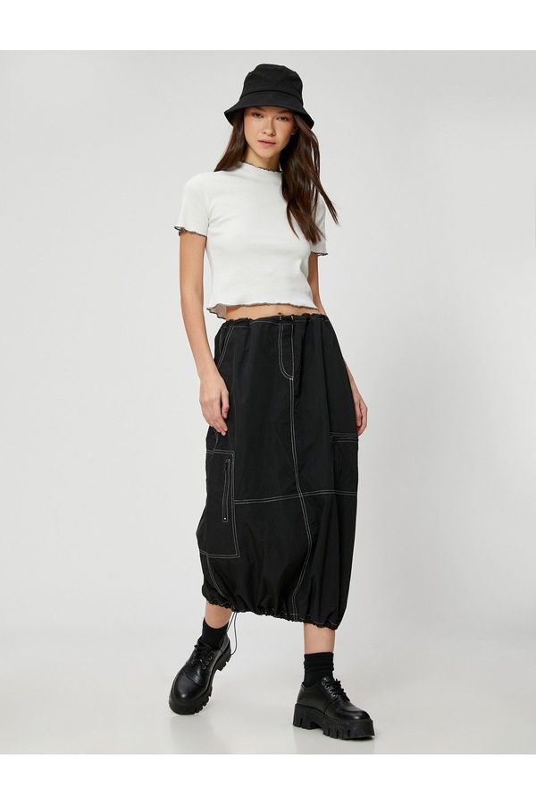 Koton Koton Crop T-Shirt Short Sleeve Crew Neck Stitch Detail Cotton