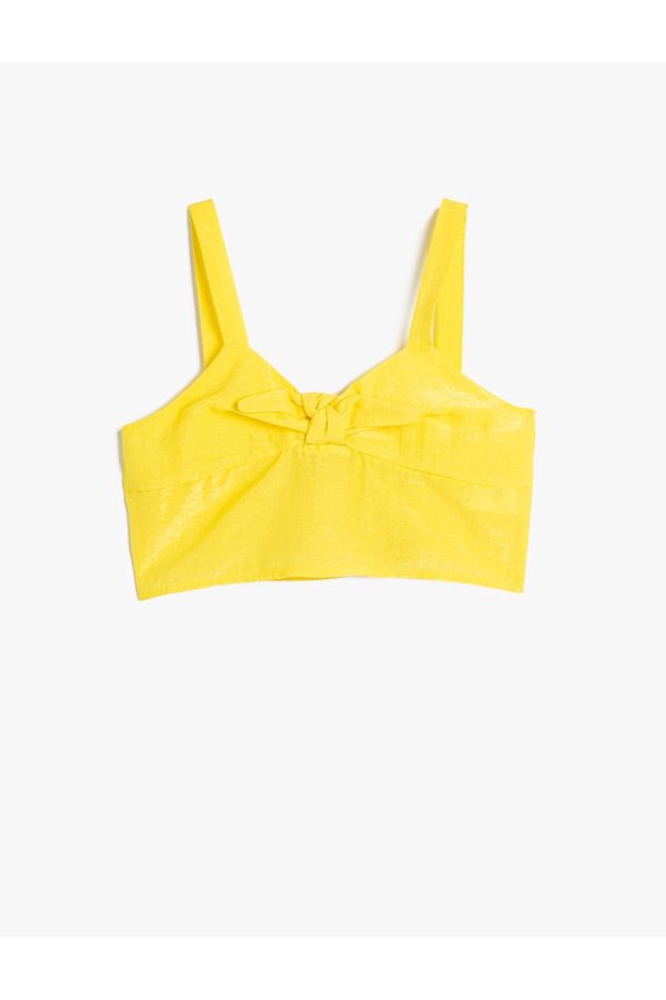 Koton Koton Crop Top Strap Textured Front Tied Glossy