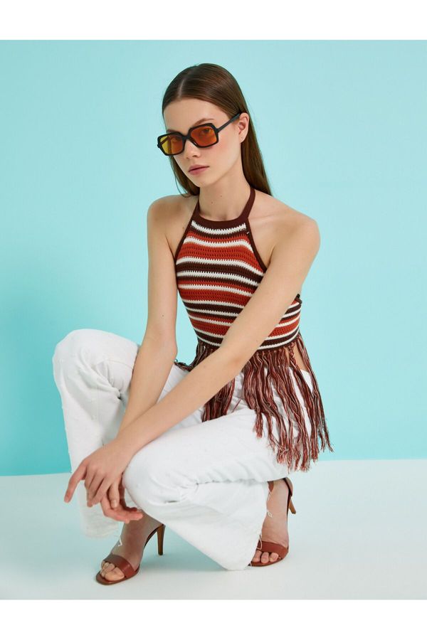 Koton Koton Crop Undershirt Halter Neck Tassel Detailed