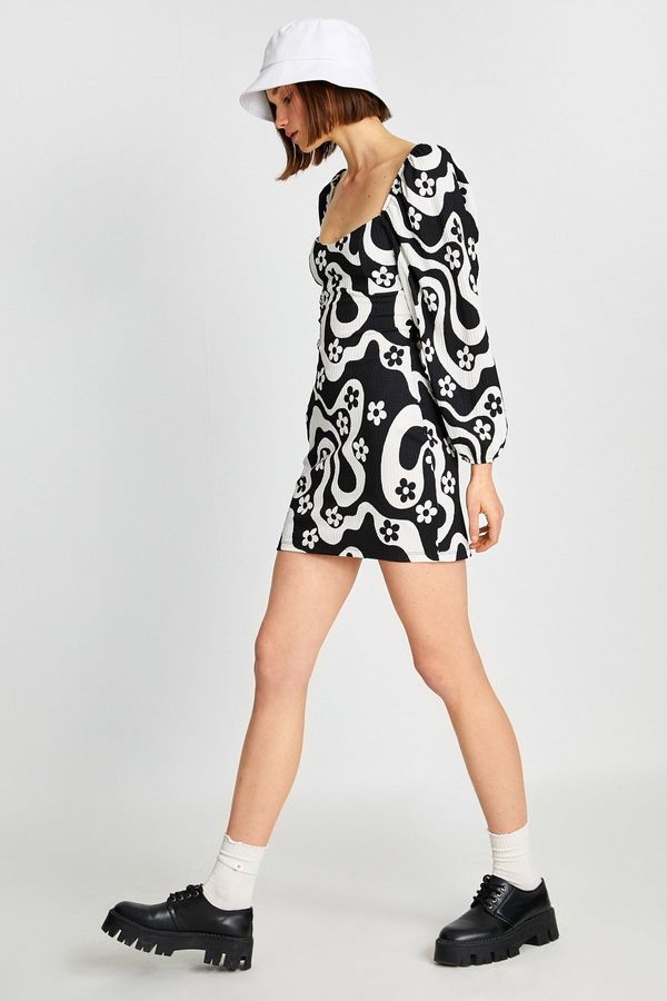 Koton Koton Дамска черна рокля с шарки