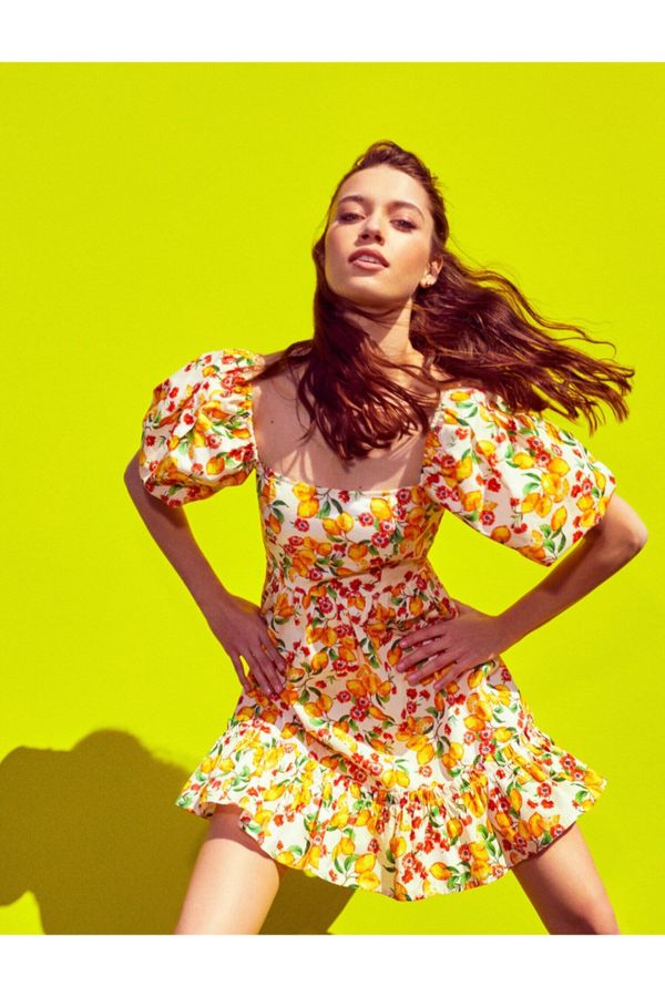 Koton Koton Дамска оранжева рокля с шарки