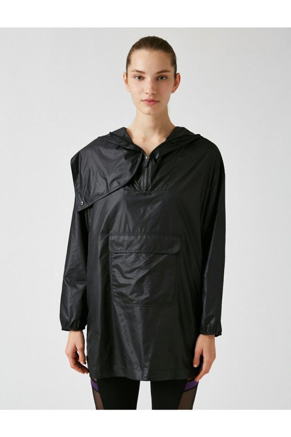 Koton Koton Дамски черен суитшърт с джоб детайлно и палто с цип.