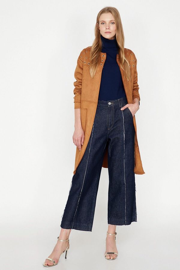 Koton Koton Дамски кафяв велур изглежда тренчкот