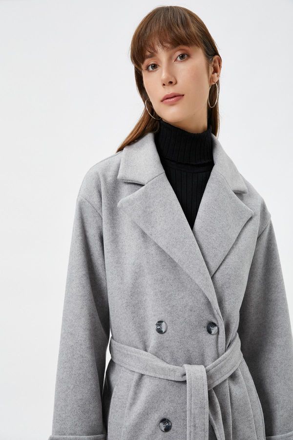 Koton Koton Дамско Тъмно Сиво Меланж Палто