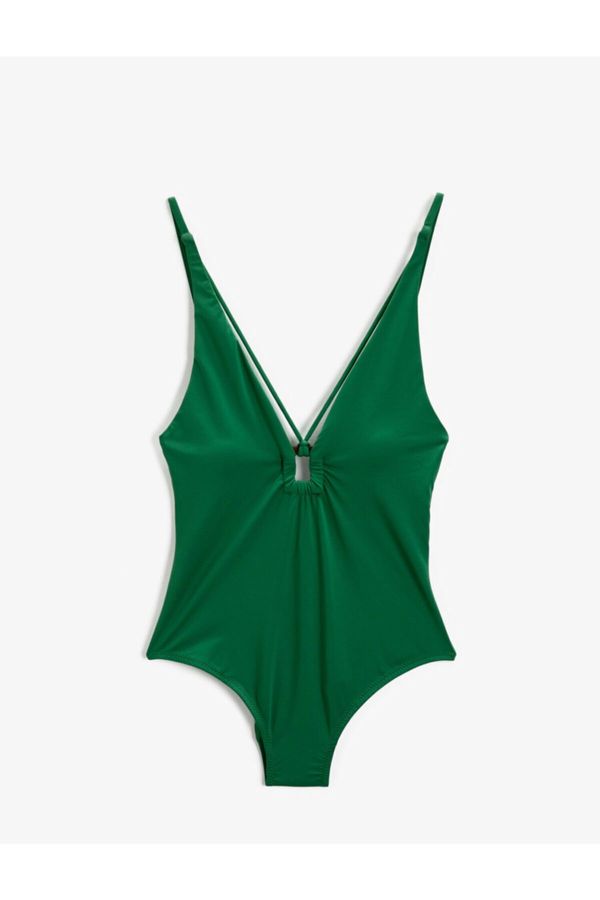 Koton Koton Deep V-Neck Buckled Swimsuit