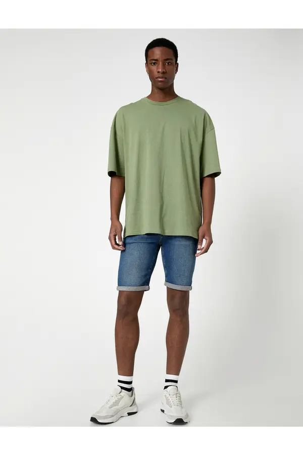 Koton Koton Denim Shorts with Tiered Legs and Pockets with Button.