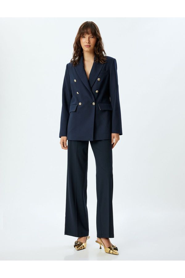 Koton Koton Double Breasted Blazer Jacket Loose Fit Hip Length Flap Double Pocket Detail