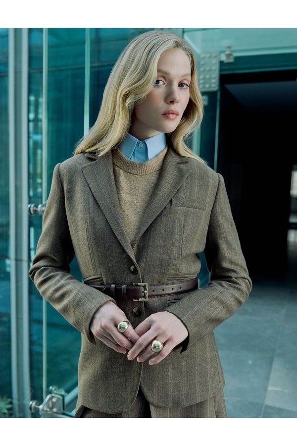 Koton Koton Double Breasted Blazer Jacket Pocket Buttoned Hip Length