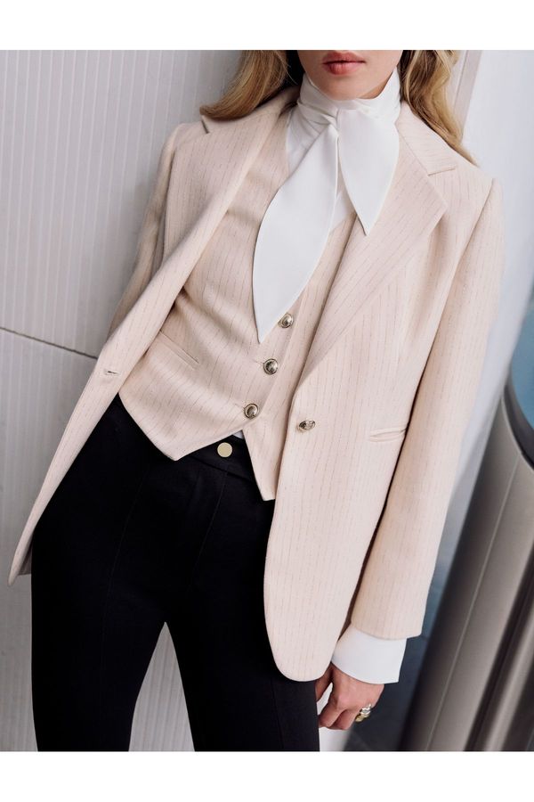 Koton Koton Double Breasted Blazer Jacket Pocket Buttoned Hip Length