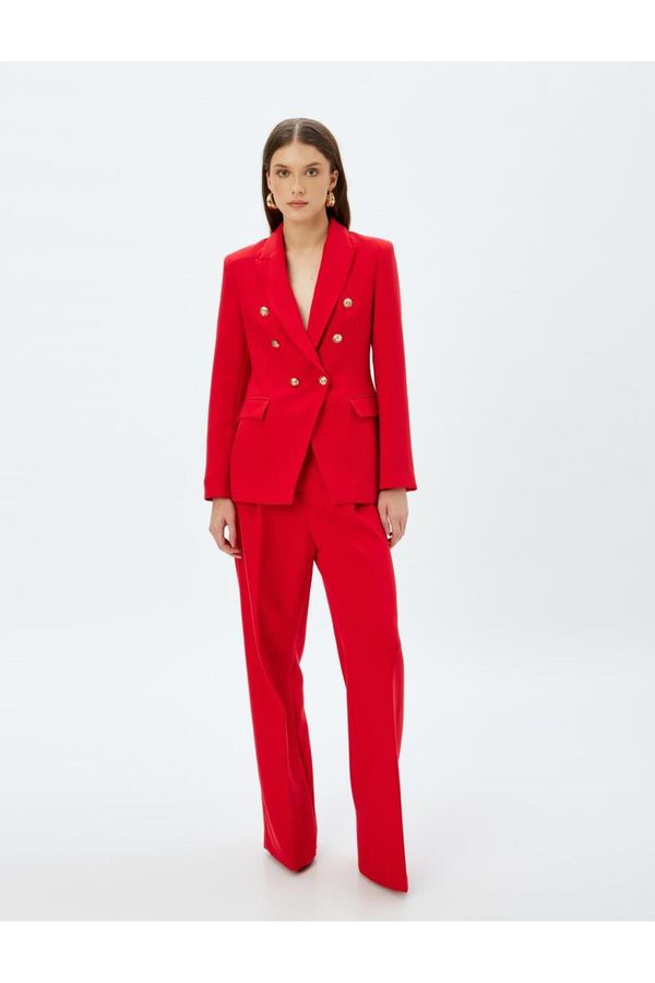 Koton Koton Double Breasted Blazer Jacket with Buttoned Asymmetrical Flap Pocket Detail