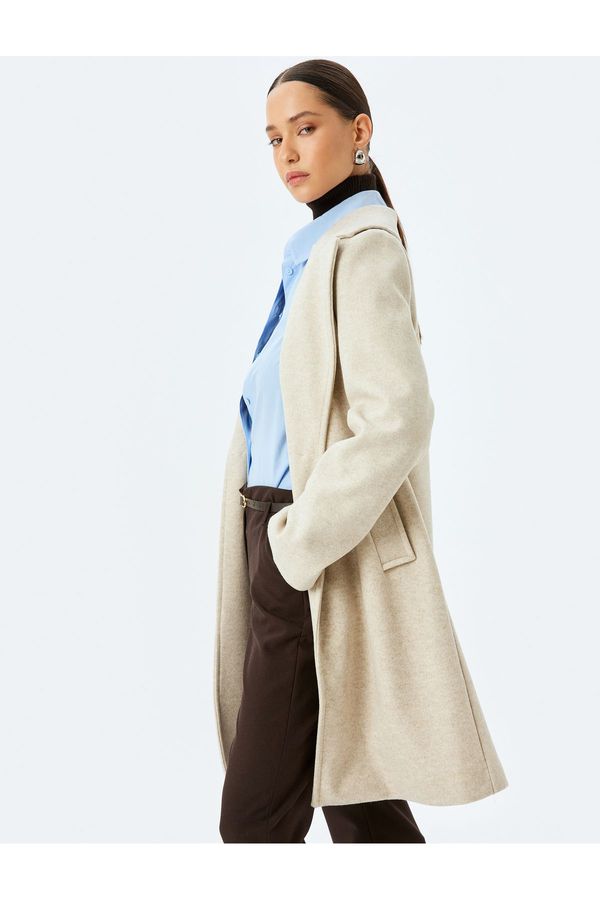 Koton Koton Double Breasted Buttoned Pocket Long Cashmere Coat