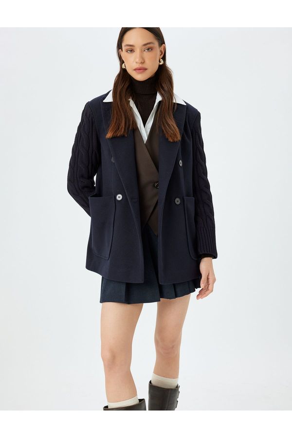 Koton Koton Double Breasted Knitwear Cashmere Jacket with Pockets and Buttons