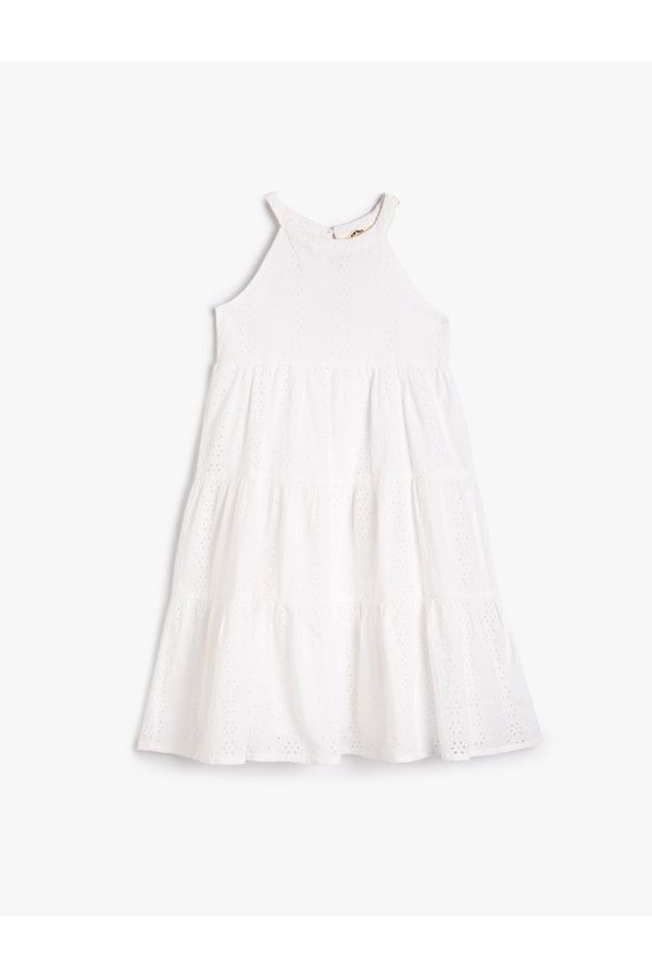 Koton Koton Dress Midi Length Halter Neck Brodeli Floral Embroidered Cotton Lined