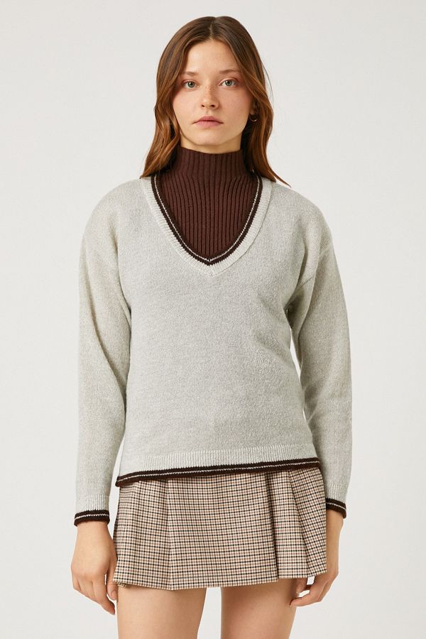 Koton Koton двоен слой изглежда трикотаж пуловер