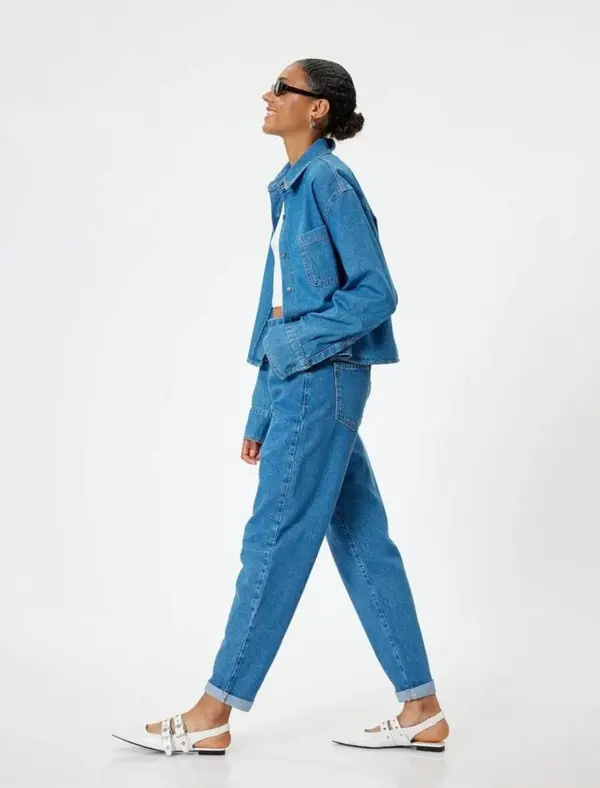 Koton Koton Elastic Waist High Waist Buttoned Mom Jeans