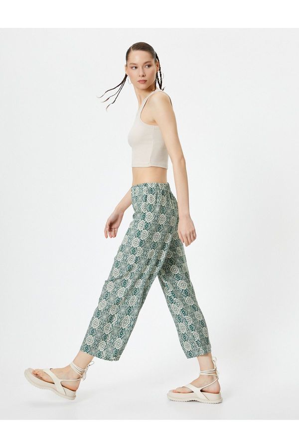 Koton Koton Ethnic Patterned Short Leg Trousers Comfortable Fit with Elastic Waist Viscose Fabric