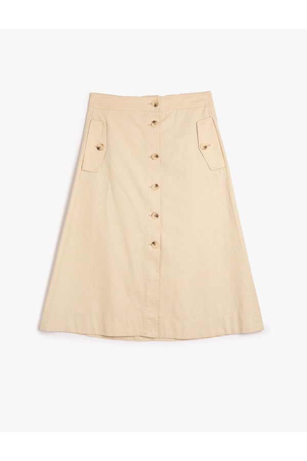 Koton Koton Flared Midi Skirt With Button Detailed Linen Blend