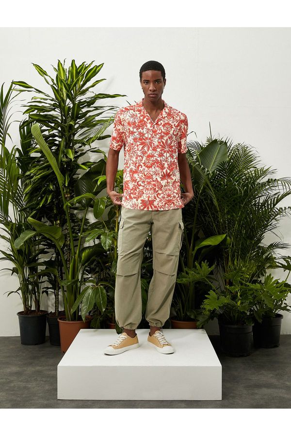 Koton Koton Floral Printed Shirt Short Sleeve Turndown Collar