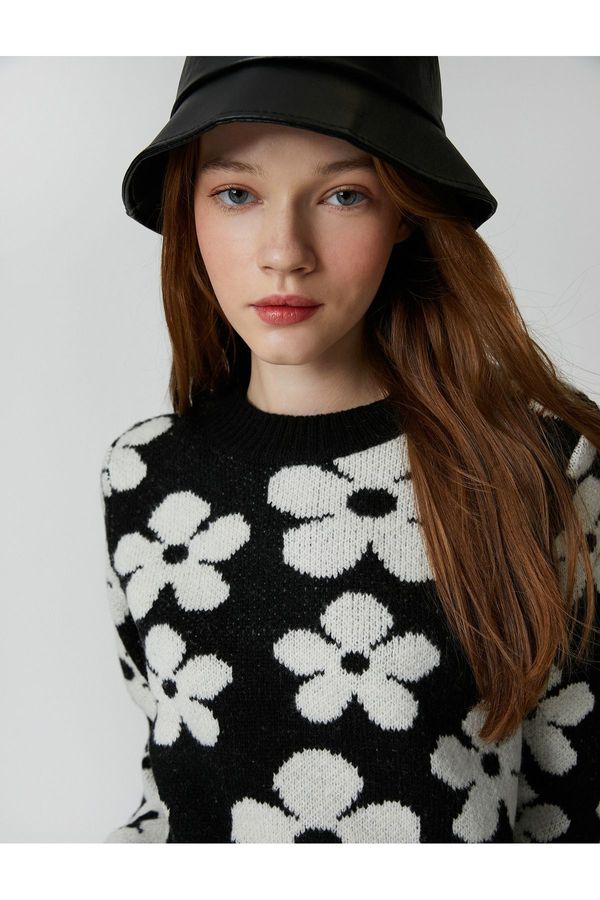 Koton Koton флорални пуловер трикотажни екипажа врата дълъг ръкав