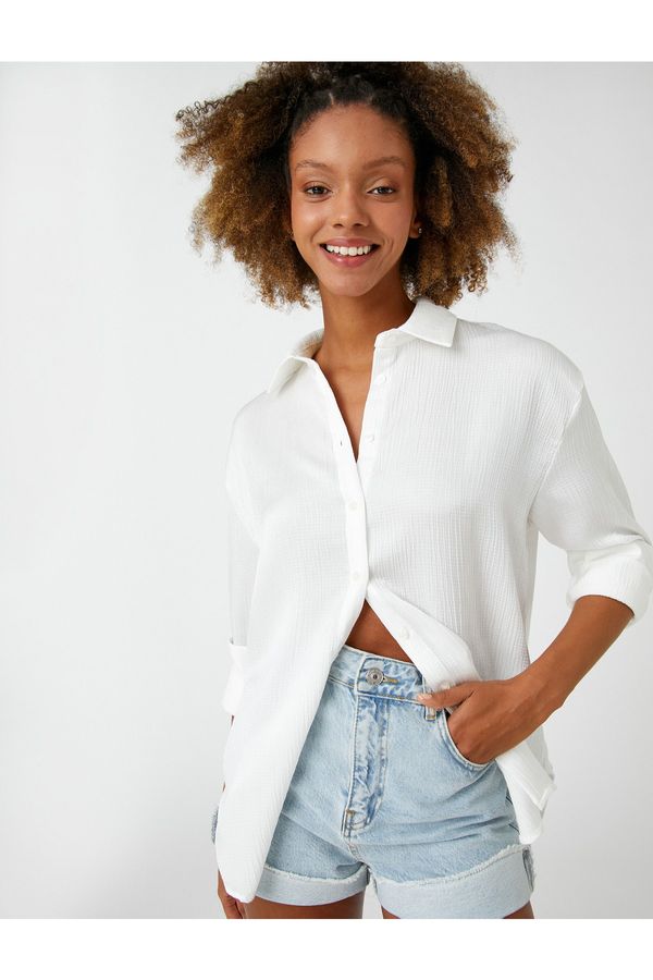 Koton Koton Flowy Shirt Long Sleeves Textured Cuff Collar