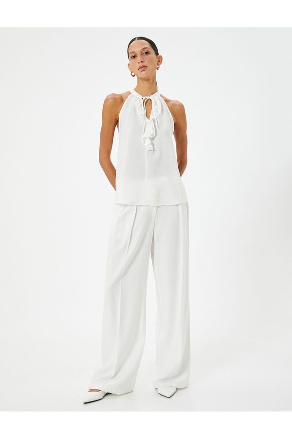 Koton Koton Frilled Halter Neck Blouse with Tie Detail Viscose Fabric