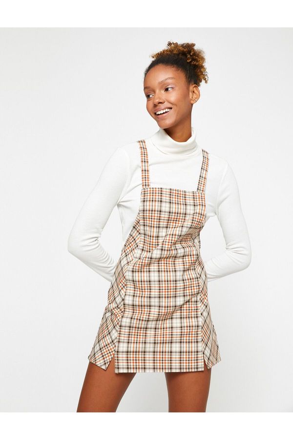 Koton Koton Гащеризони рокля карирана цепка подробни презрамки