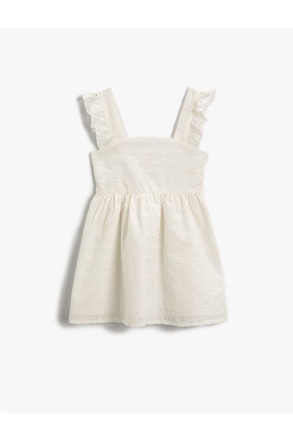 Koton Koton Girls' Embroidered Ruffle Sleeve Mini Dress
