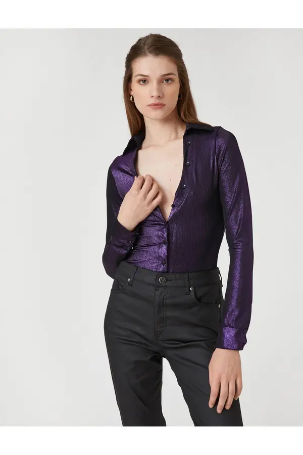Koton Koton Glittered Low Cut Slim Fit Shirt