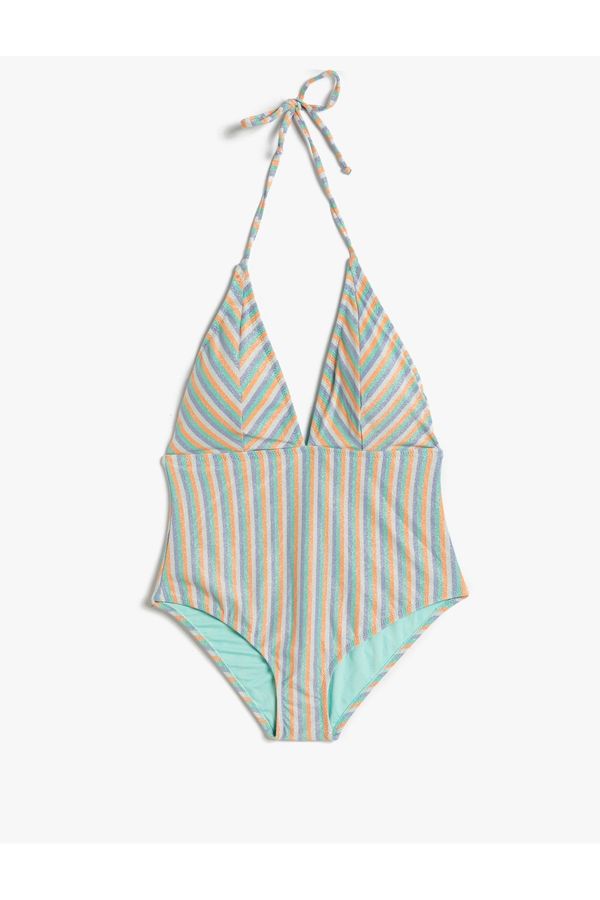 Koton Koton Glittery Swimsuit with Halter Triangle Covered
