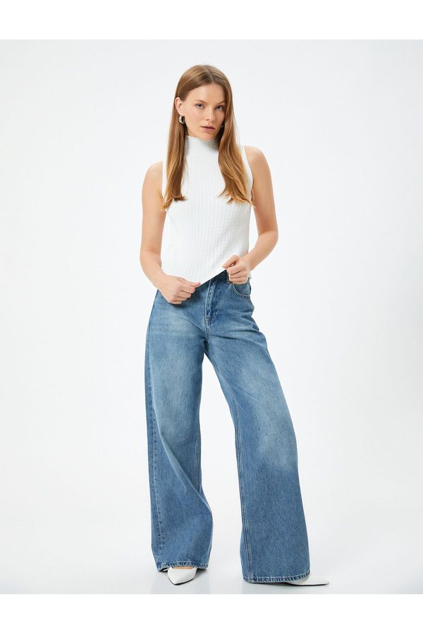 Koton Koton Hair Knit Patterned Sleeveless Stand Collar Knitwear Top