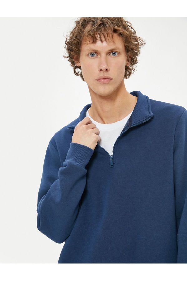 Koton Koton Half Zip Collar Basic Ribbed Cotton Blended Long Sleeve Sweatshirt