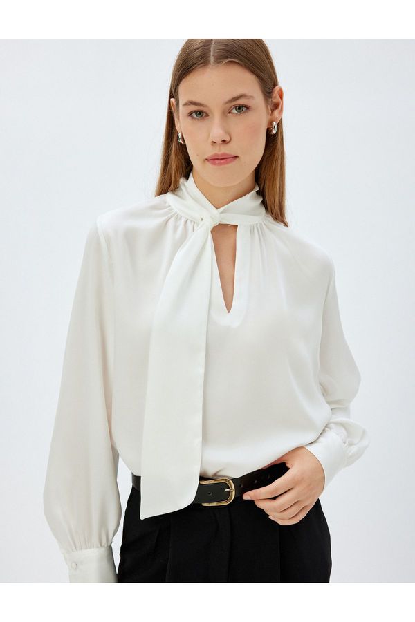 Koton Koton High Shawl Collar Satin Blouse Long Sleeve