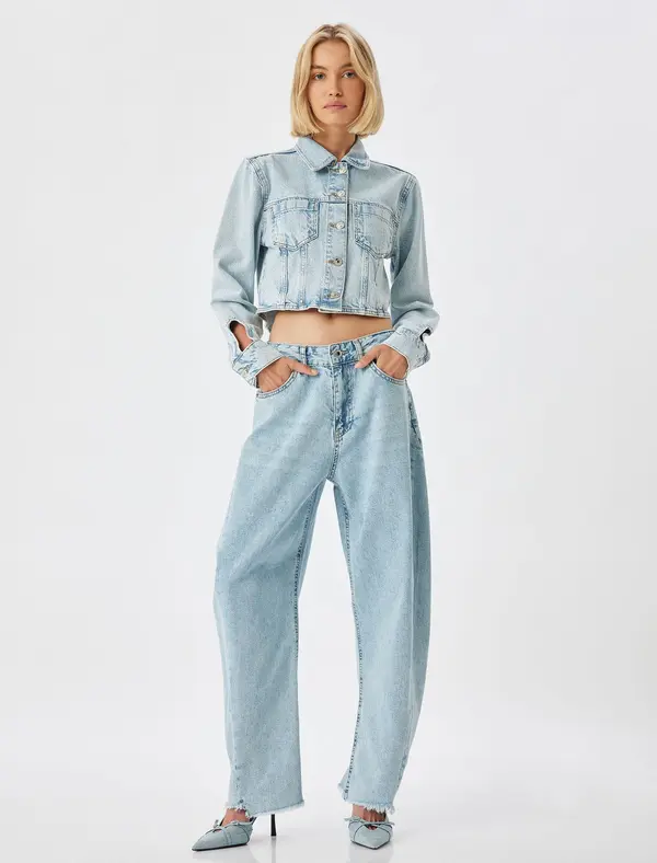 Koton Koton High Waist Cut Leg Buttoned Jeans - Balloon Fit Jeans