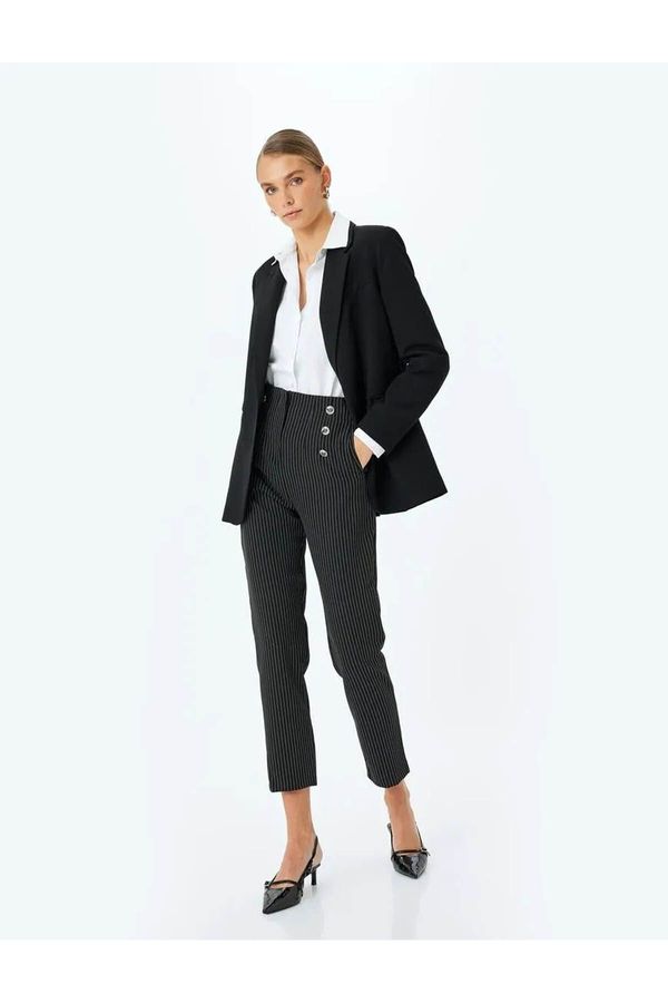 Koton Koton High Waist Striped Carrot Cut Fabric Trousers