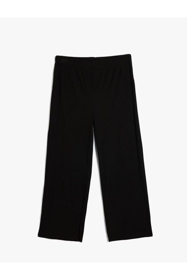 Koton Koton High Waist Trousers with Elastic Waist Viscose Blend Textured