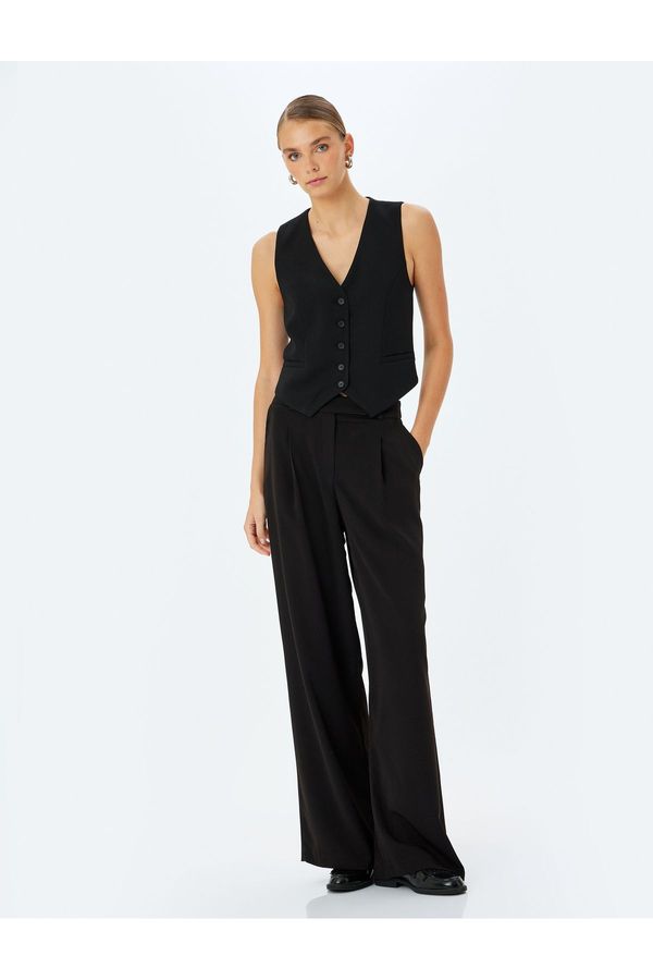 Koton Koton High Waist Wide Leg Fabric Trousers with Pockets