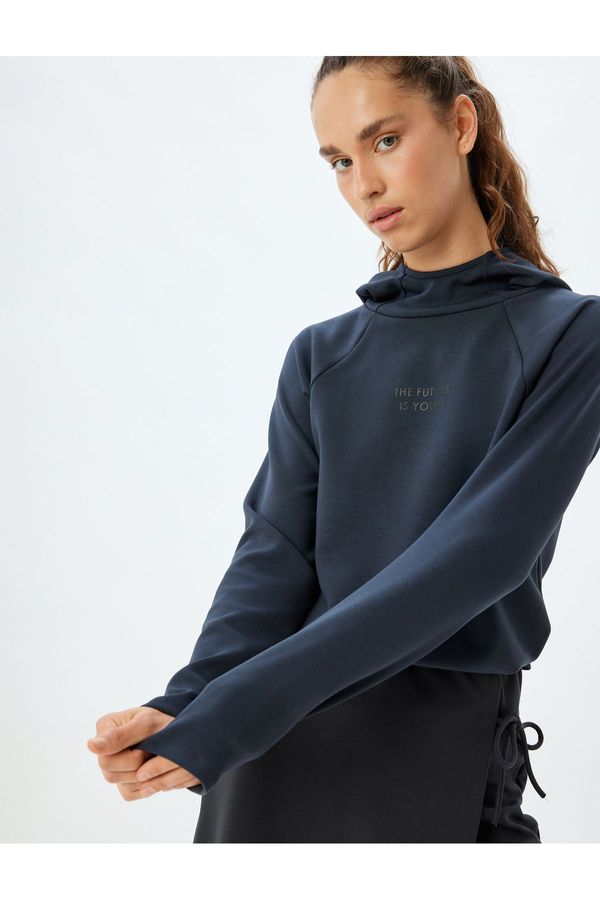 Koton Koton Hooded Loose Fit Slogan Printed Modal Blend Sports Sweatshirt